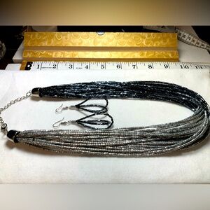 Beaded Necklace with earrings/ metallic shine